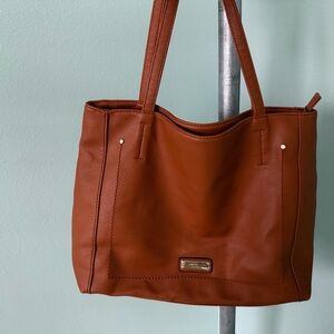 London Fog Brown Faux Leather Tote Bag with Minimalist Design